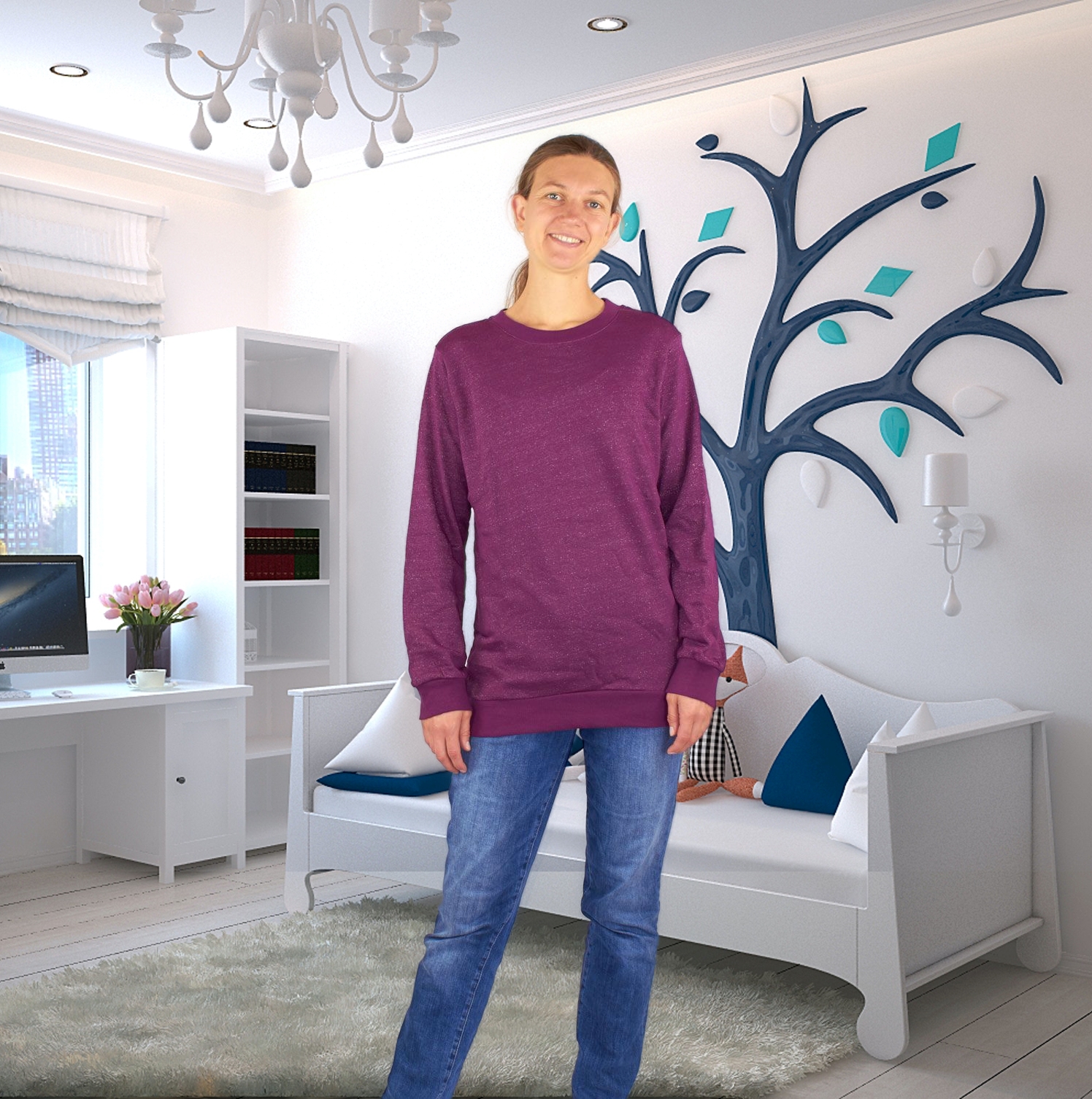 BioEnergy Damen Langarm Sweat Shirt Knitted Bordeaux - 1 (Marke WaveSafe)-Cutter