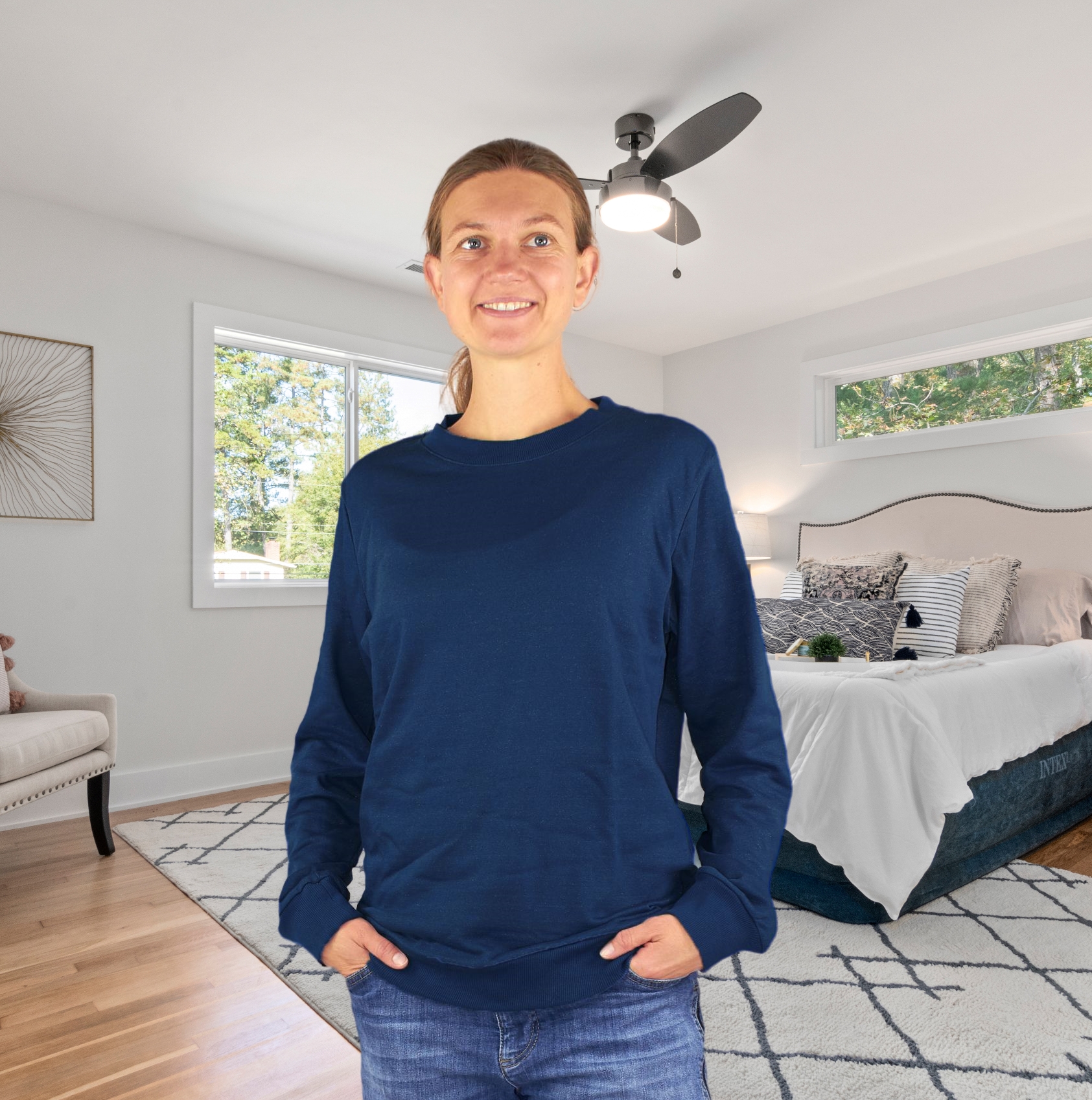 BioEnergy Damen Langarm Sweat Shirt Knitted Marine Blue-Cutter