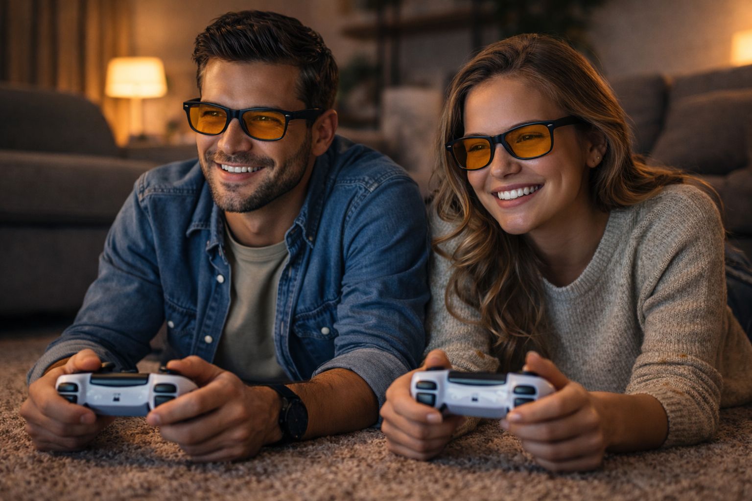 Cozy evening gaming with reduced blue light impact