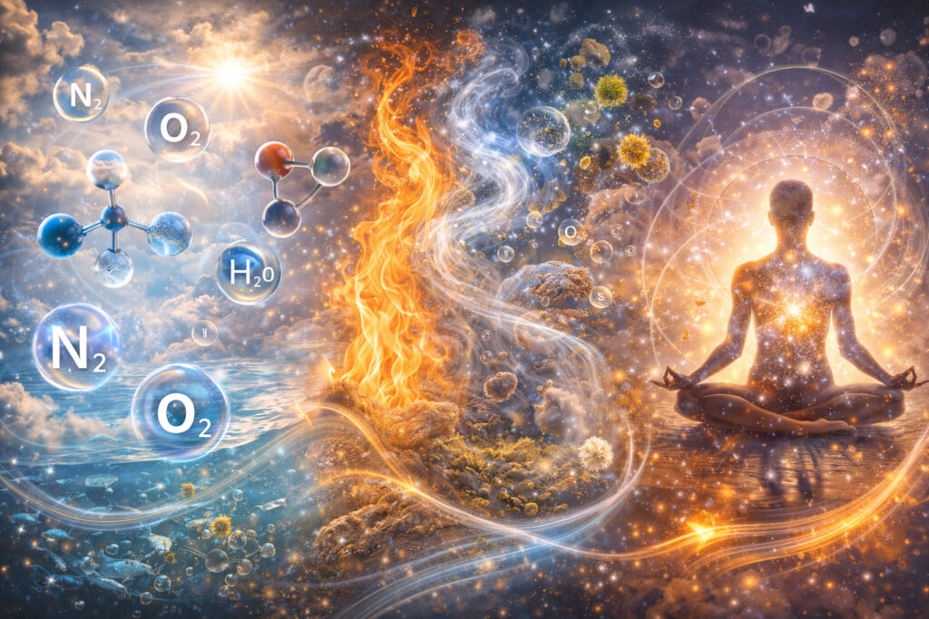 Visuelle Darstellung vom Zusammenspiel von Wasser, Luft und Feuer.